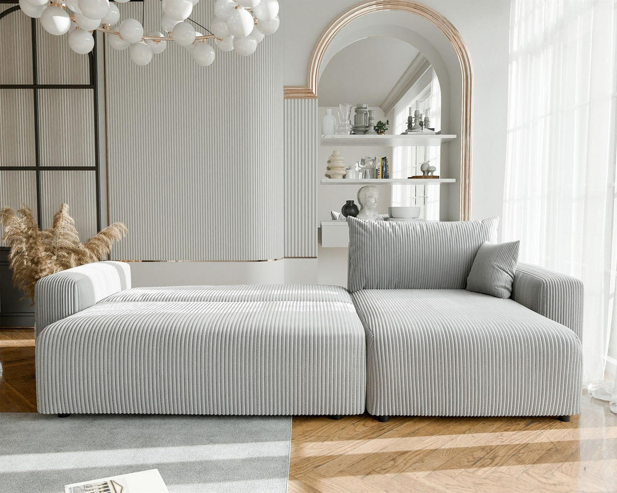 ECKSOFA Luna Max Mit Schlaffunktion - Hellgrau, Holzwerkstoff/Textil (145/278cm) - Fun Möbel