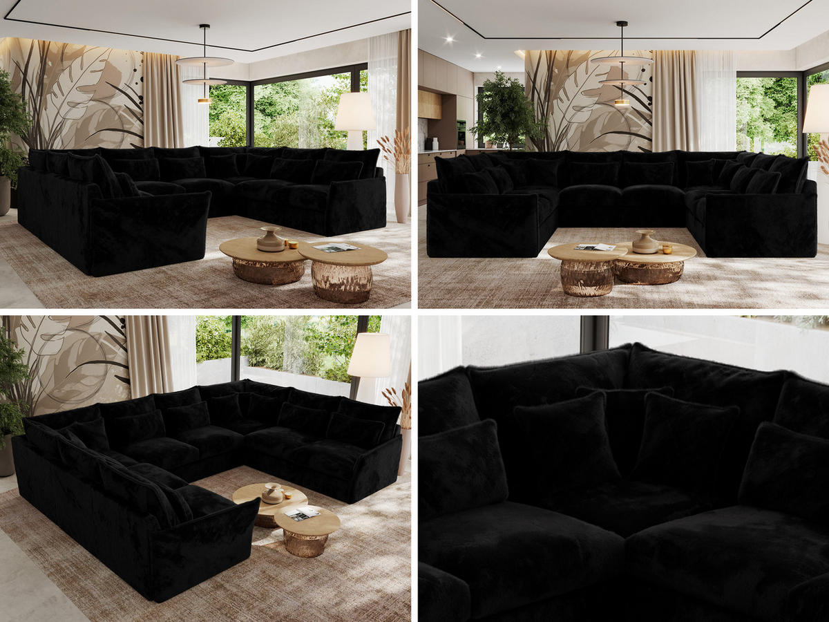 WOHNLANDSCHAFT VERSO U 8M Schwarz Plüsch - Schwarz, Kunststoff/Textil (362/93/270cm) - MKS