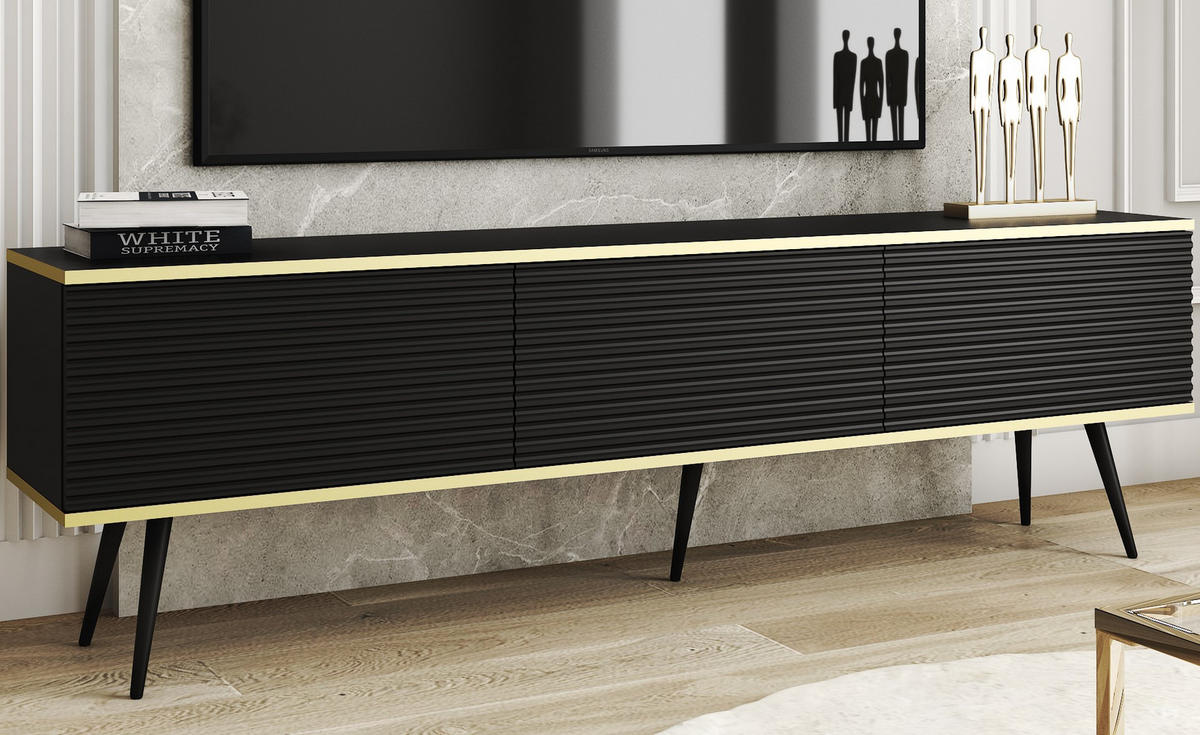 TV-SCHRANK Oris Schwarz matt mit schwarzen Beinen Glamour Style 175 cm - Schwarz, Holzwerkstoff/Metall (175/53/32cm) - Meble Lindner