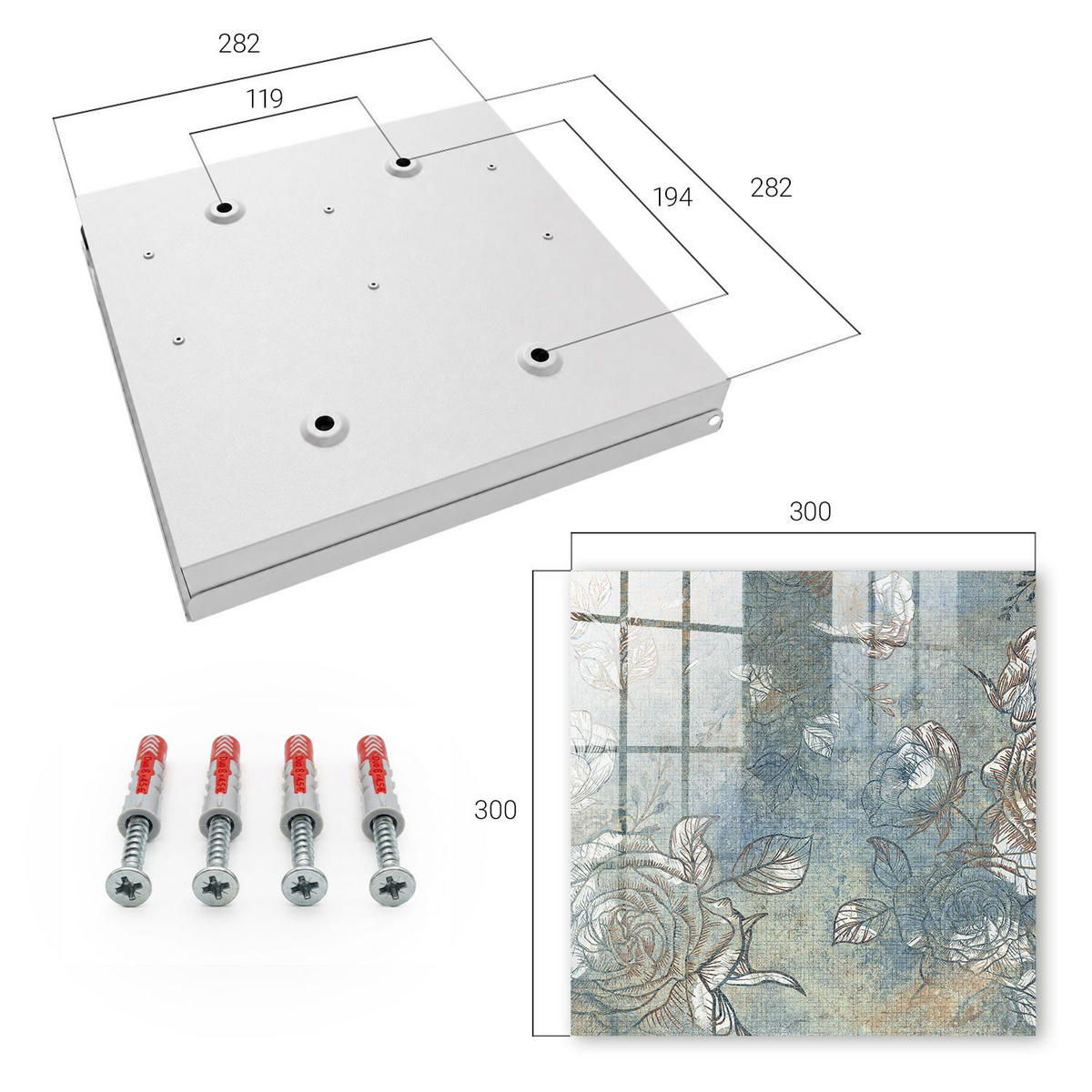 SCHLÜSSELBOX Weiß 30x30 cm – Türöffnung nach rechts - Blumenmuster - Blau, Metall (30/30/5cm) - TULUP