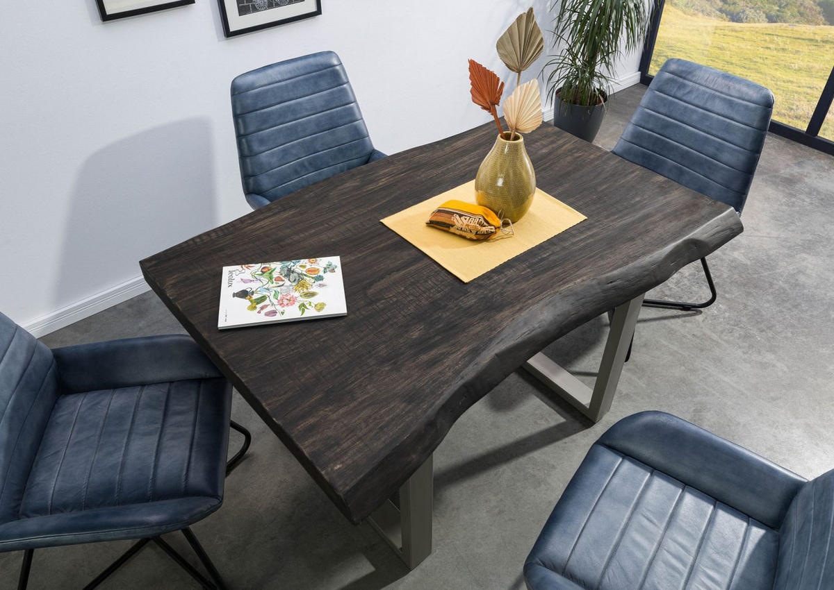 BAUMTISCH Mango 140x90x77 grau lackiert / U-Beine silber matt FREEFORM 5 - Grau, Holz (140/90/77cm) - Massivmoebel24