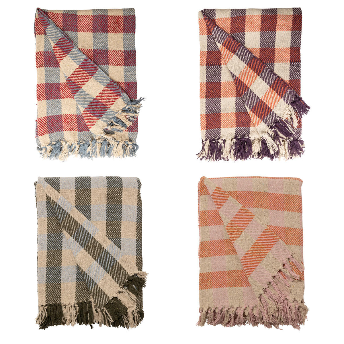 DECKE Würfel 130x180 cm, 100% Baumwolle, Hellrosa-Orange - Hellrosa, Textil (130/180cm) - Au Maison