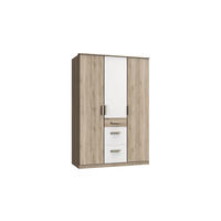 KLEIDERSCHRANK Cariba in Eiche San Remo und Weiß - Drehtürenschrank 3 türig - Braun, Holzwerkstoff (135/199/58cm)