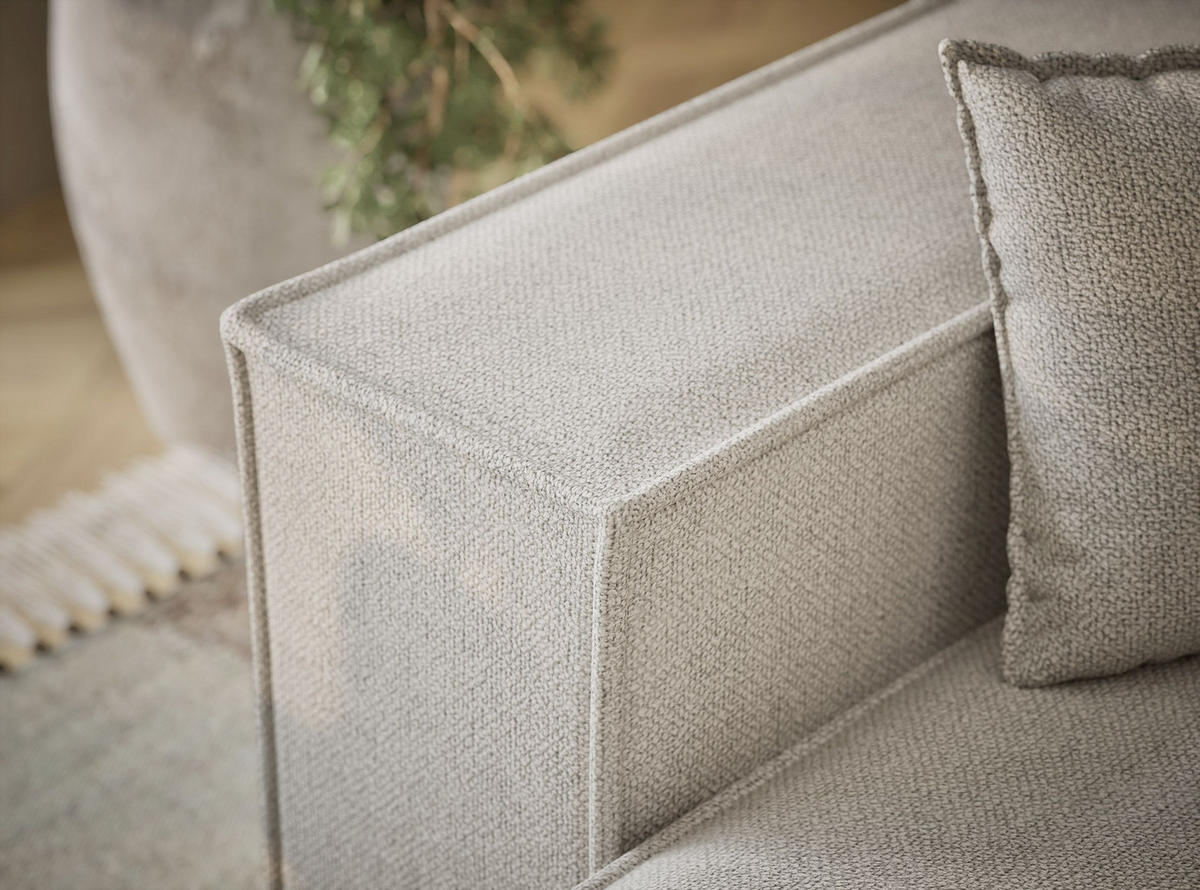 ECKSOFA MIT SCHLAFFUNKTION Moyo Creme Webstoff - Creme/Schwarz, Holz/Holzwerkstoff (255/148cm) - Maison de Reve