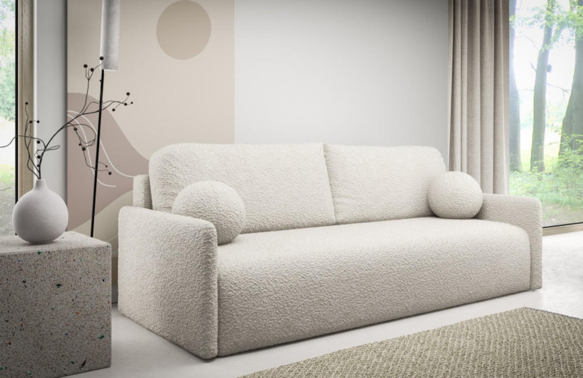 SOFA Ecru GLOV In Bouclé Stoff Drei-Sitzer - Weiß, Textil (206/95/87cm) - Sepro Meble