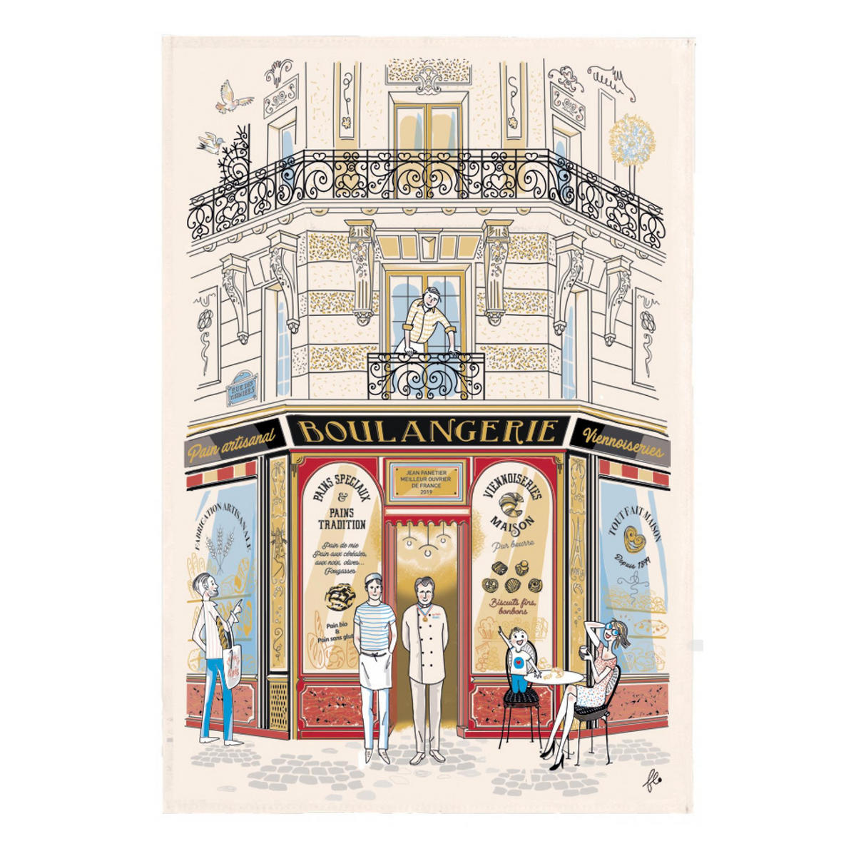 GESCHIRRTUCH Façade Boulangerie ekrü 48 x 72 cm - Weiß, Textil (48/72cm) - Winkler