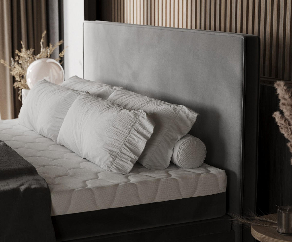 BOXBETT Zalla 180/200 cm Grau im Kronos Stoff - Schwarz/Grau, Holz/Holzwerkstoff (180/200cm) - AltaBeds