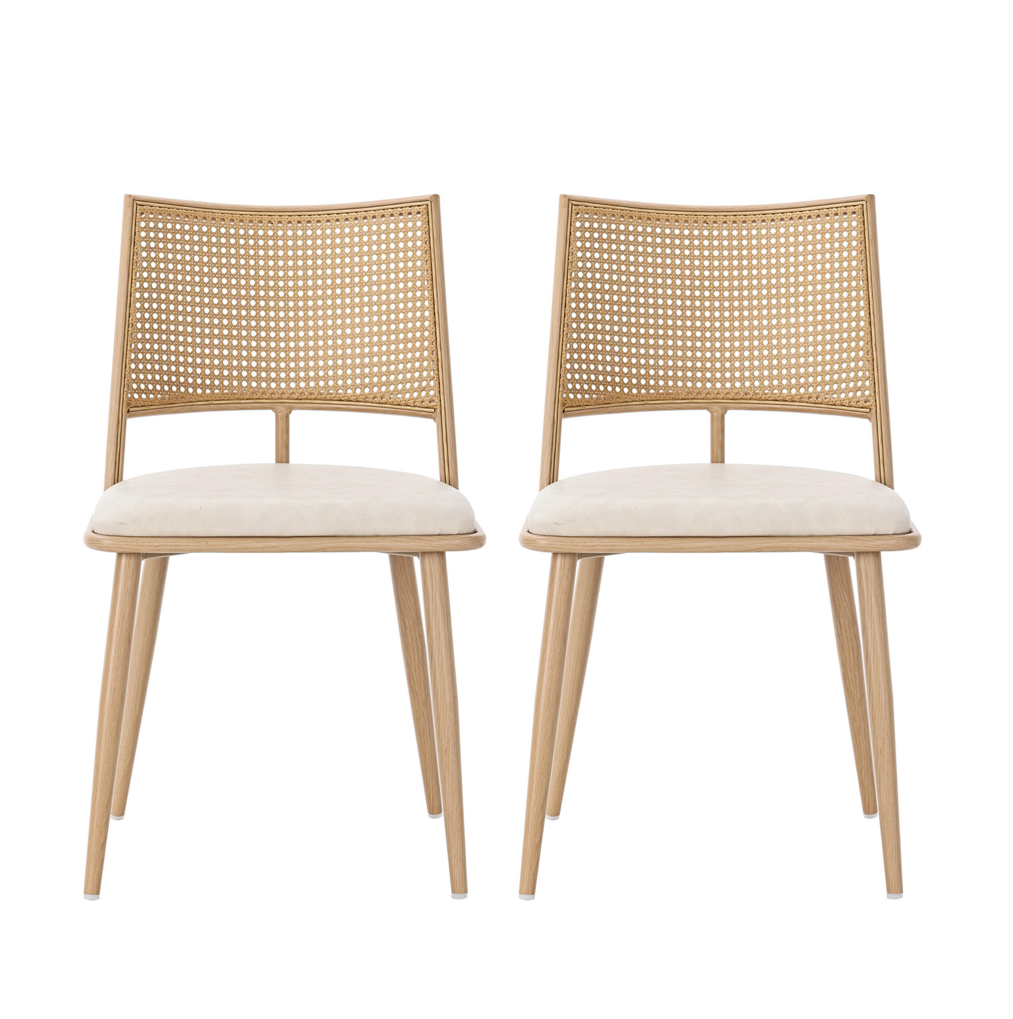 ESSZIMMERSTUHL 2er-Set mit PU-Sitz Rattan Beige - Beige, Holz (46/90/48cm) - Meubliv