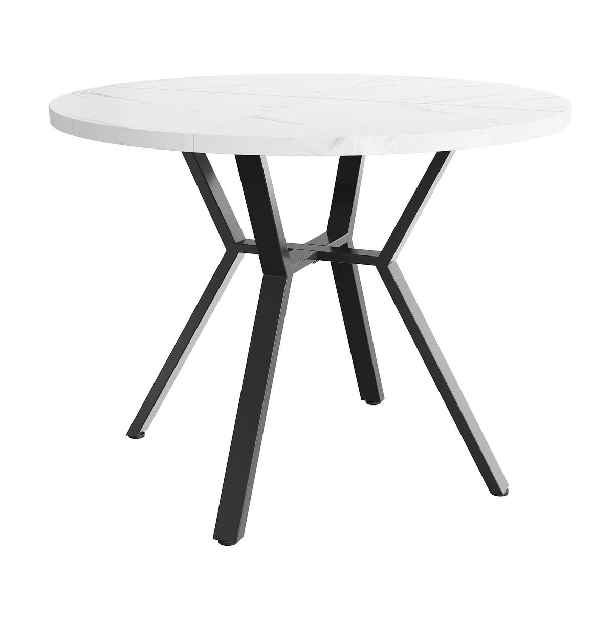 ESSTISCH rund, MDF in Marmoroptik mit /-Metallgestell, Ø 100/75 cm, Weiß/Schwarz - Schwarz, Holzwerkstoff (100/100/75cm) - Redom