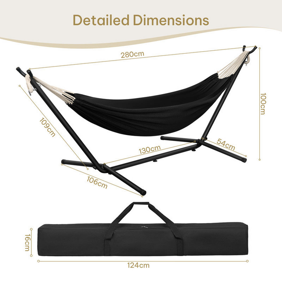 DOPPEL-HÄNGEMATTE mit Gestell – 250 kg, 2 Personen - Beige, Metall (106/100/280cm) - Auledio