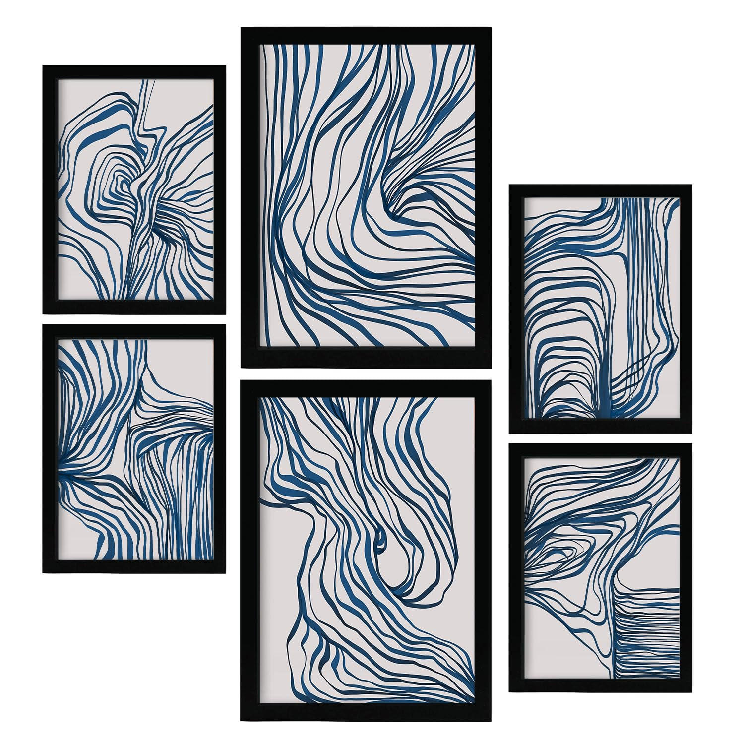 POSTER Set Mit 6 Bezaubernde Schnur In Form Abstracts Ästhetische Dekorative Gemälde Für Ihr Wohnzimmer Schlafzimmer Zuhause A3 & A4 Schwarzer Rahmen - Schwarz, Papier (29/3cm) - Nacnic