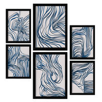 POSTER Set Mit 6 Bezaubernde Schnur In Form Abstracts Ästhetische Dekorative Gemälde Für Ihr Wohnzimmer Schlafzimmer Zuhause A3 & A4 Schwarzer Rahmen - Schwarz, Papier (29/3cm) - Nacnic