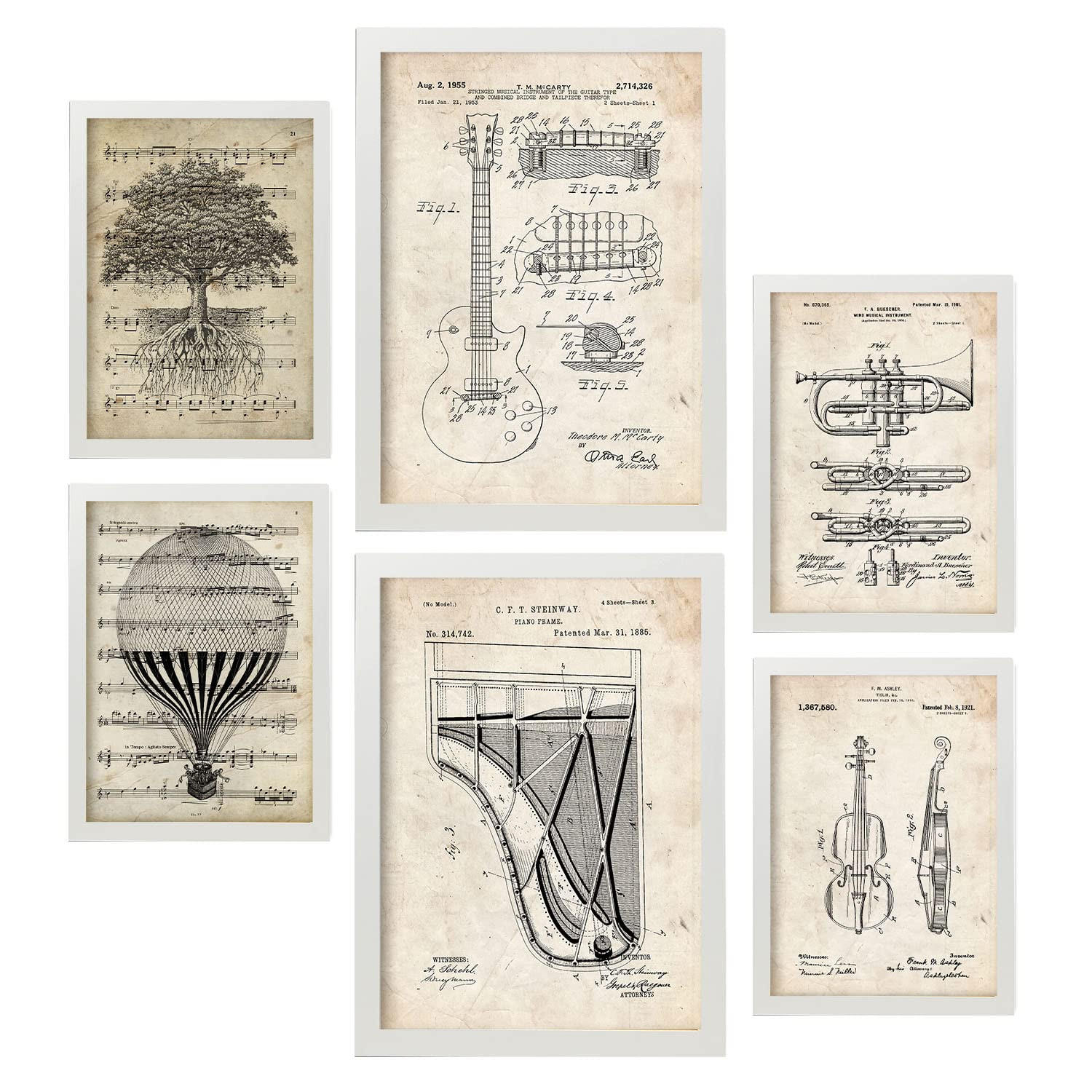 POSTER Set Mit 6 Musik Sammlung A3 & A4 Weißer Rahmen - Weiß, Papier (29/3cm) - Nacnic