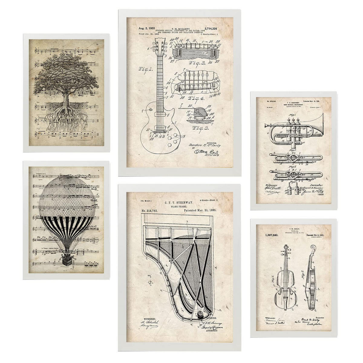 POSTER Set Mit 6 Musik Sammlung A3 & A4 Weißer Rahmen - Weiß, Papier (29/3cm) - Nacnic