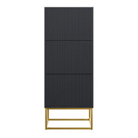 SCHUHSCHRANK Veldio mit 3 Klappen Schwarz mit goldenem Metallgestell 50 cm - Goldfarben/Schwarz, Holzwerkstoff/Metall (50/125/30cm) - Selsey