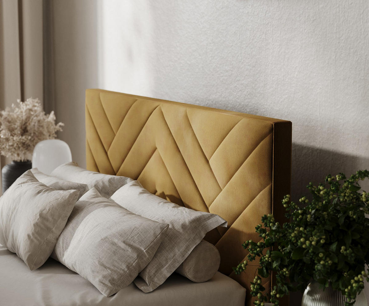 POLSTERBETT Arco 140/200 cm Honiggelb im Kronos Stoff - Schwarz/Naturfarben, Holz/Holzwerkstoff (140/200cm) - AltaBeds