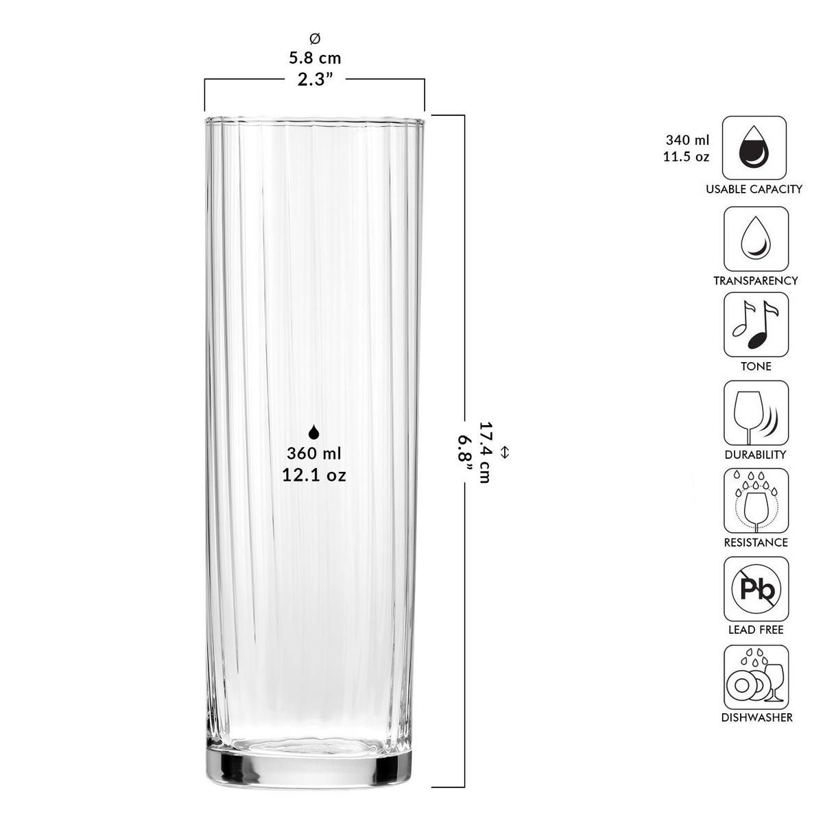 LONGDRINKGLÄSER XNO HIGHBALL ICE OPTIC, 6ER-SET, 360 ML - Transparent, Glas (0.36L) - Krosno Glass