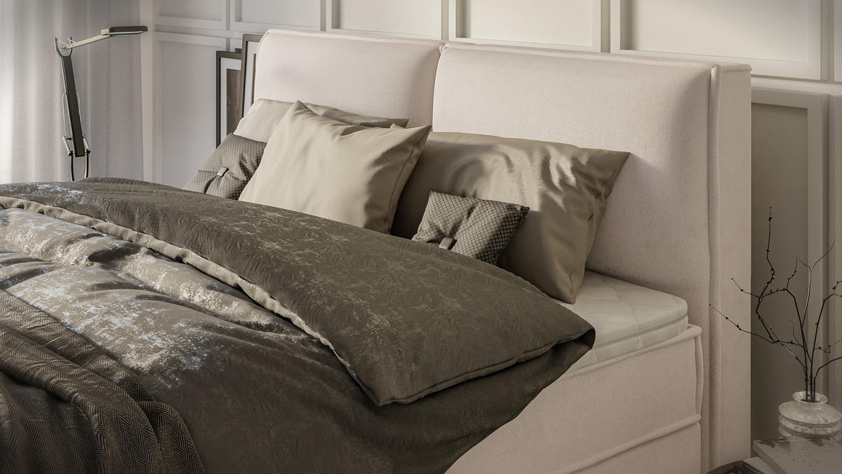 BOXBETT Eclipse 180/200 cm Beige Luxusmicrofaser - Beige/Schwarz, Holz/Kunststoff (180/200cm) - S-Style Möbel