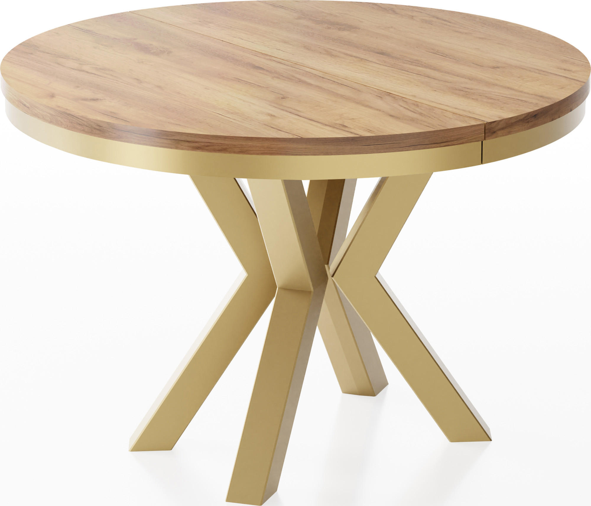 ESSTISCH Clara Gold runder ausziehbarer, Craft Eiche 120-200/120/76 cm - Eiche Wotan/Goldfarben, Holzwerkstoff/Metall (120/120/76cm) - WFL GROUP