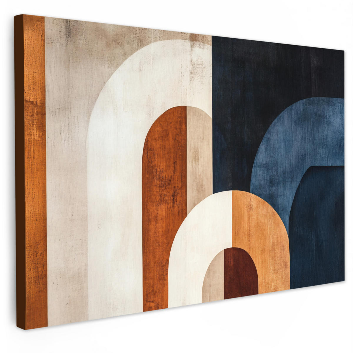 LEINWANDBILD Abstrakt - Formen - Dunkelblau Groß 140x90 cm - Cognac, Textil (140/90cm) - MuchoWow