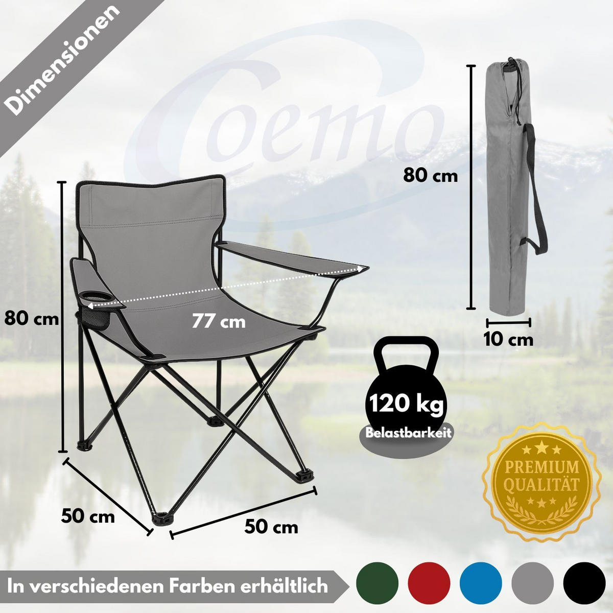 CAMPINGSTUHL FALTBAR in Grau - Grau, Metall (50/80/50cm) - Coemo