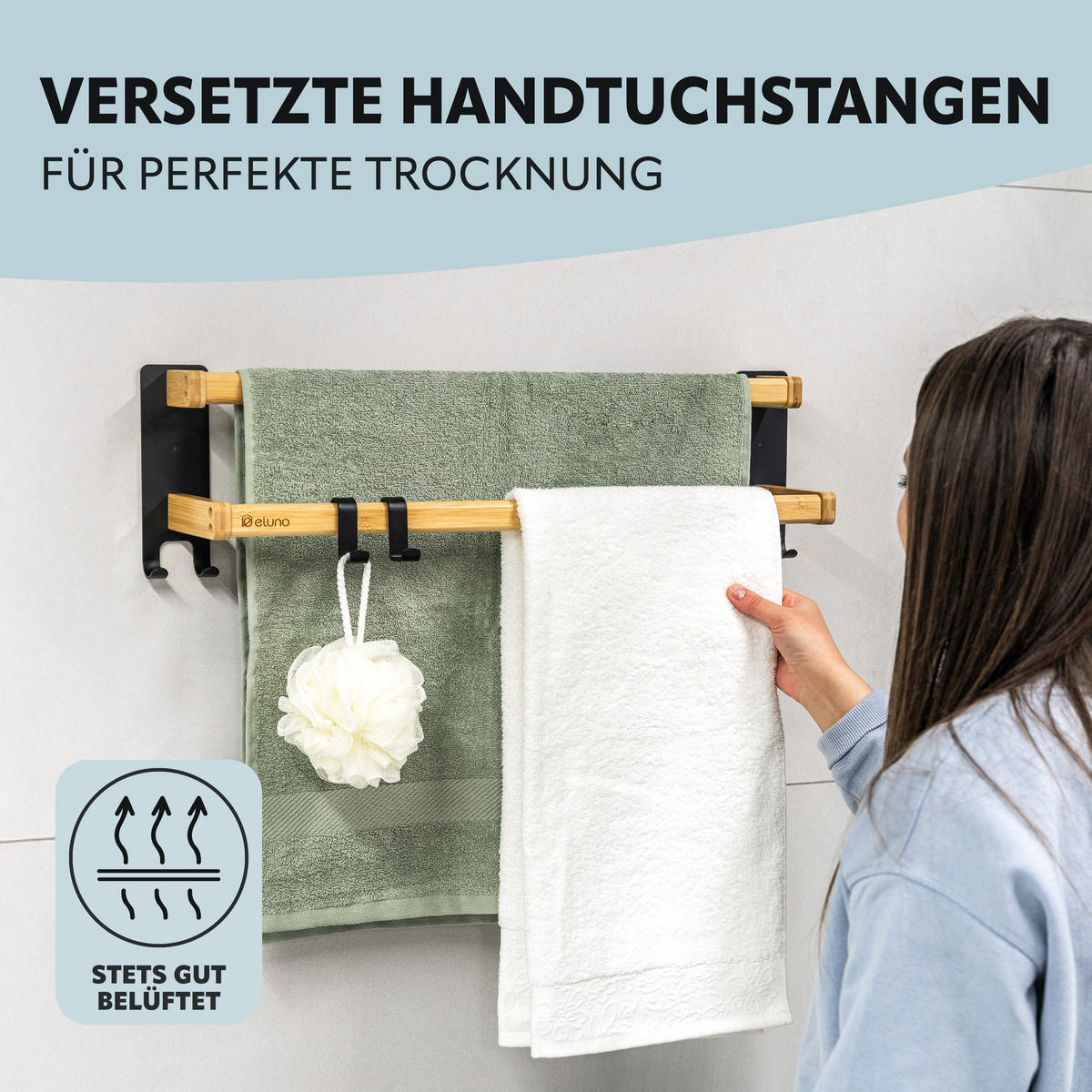 HANDTUCHHALTER, Metall schwarz mit Bambus - Schwarz, Holz (64.5/18/12cm) - eluno