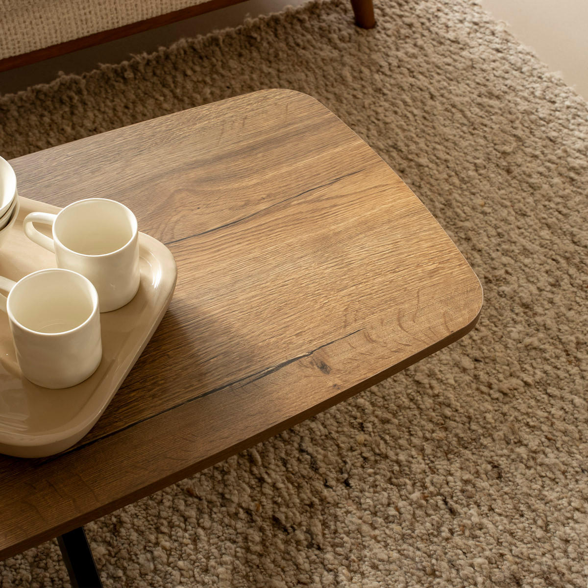 COUCHTISCH Jaimy – Dunkelbraun – dänisch oval – Melamin & Metall – 120 cm - Braun, Metall (120/60/35cm) - Giga Meubel