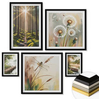 WANDBILDER 5er-Set - 50x50 cm & 20x30 cm & 40x60 cm Schwarzer Rahmen - See, Wald, Boot, Morgennebel - Schwarz, Kunststoff (40/60cm) - ArtPrintCave