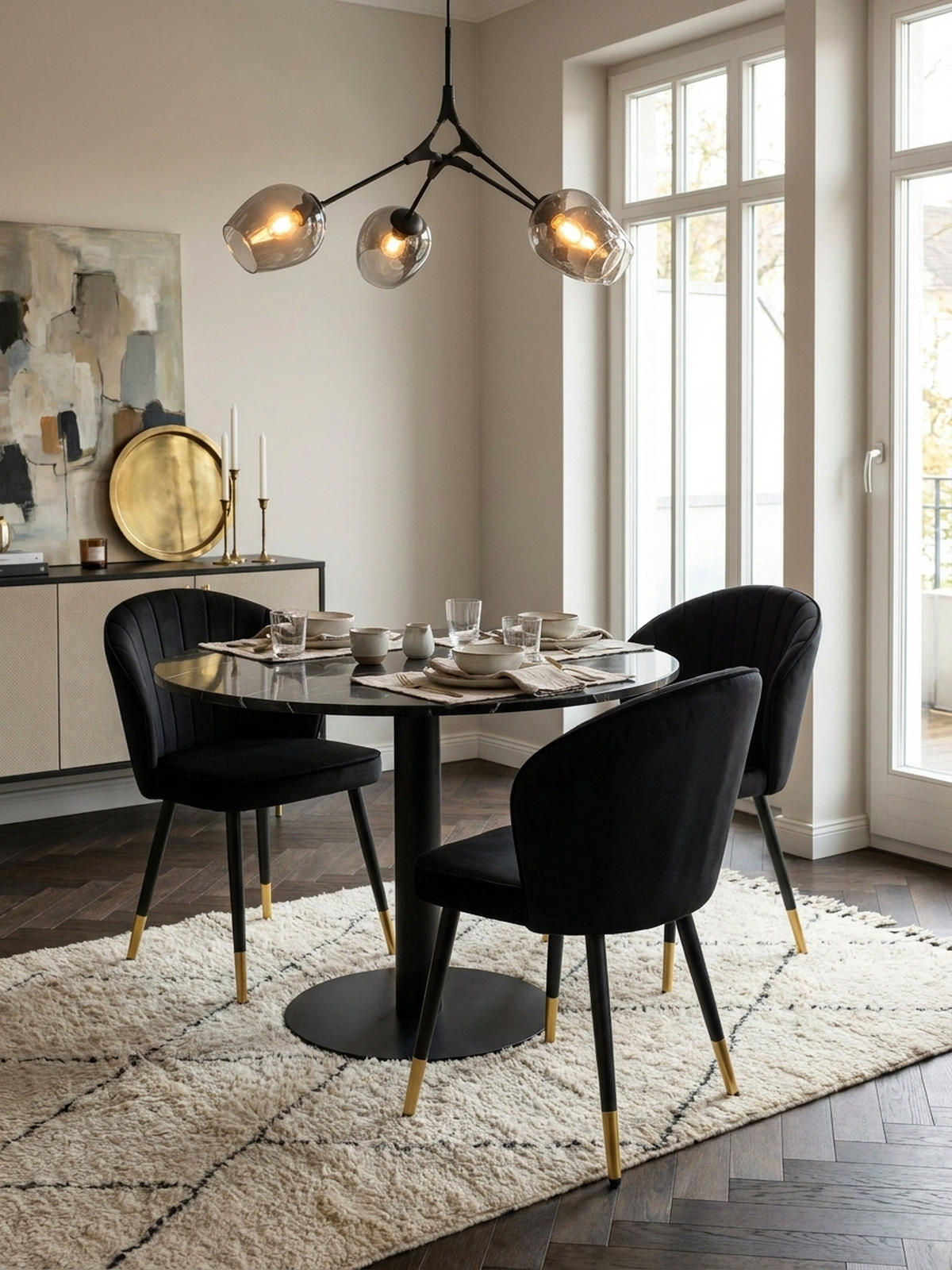 ESSZIMMERSTUHL 2er Set Samtbezug mit Metallgestell Schalenform Skandinavisch gepolstert, Schwarz 53x55x83 cm - Goldfarben/Schwarz, Textil/Metall (53/83/55cm) - KADIMA DESIGN
