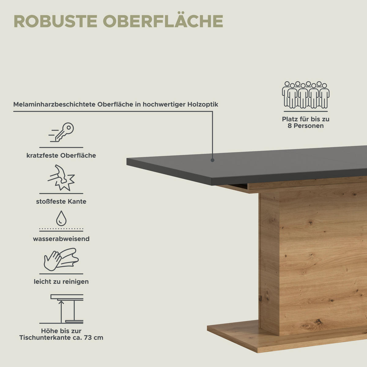 ESSTISCH Velo (B/H/T: ca. 150/76/90 cm) in Artisan Oak Nachbildung/grau - Eiche Artisan, Holzwerkstoff (90/150/76cm)