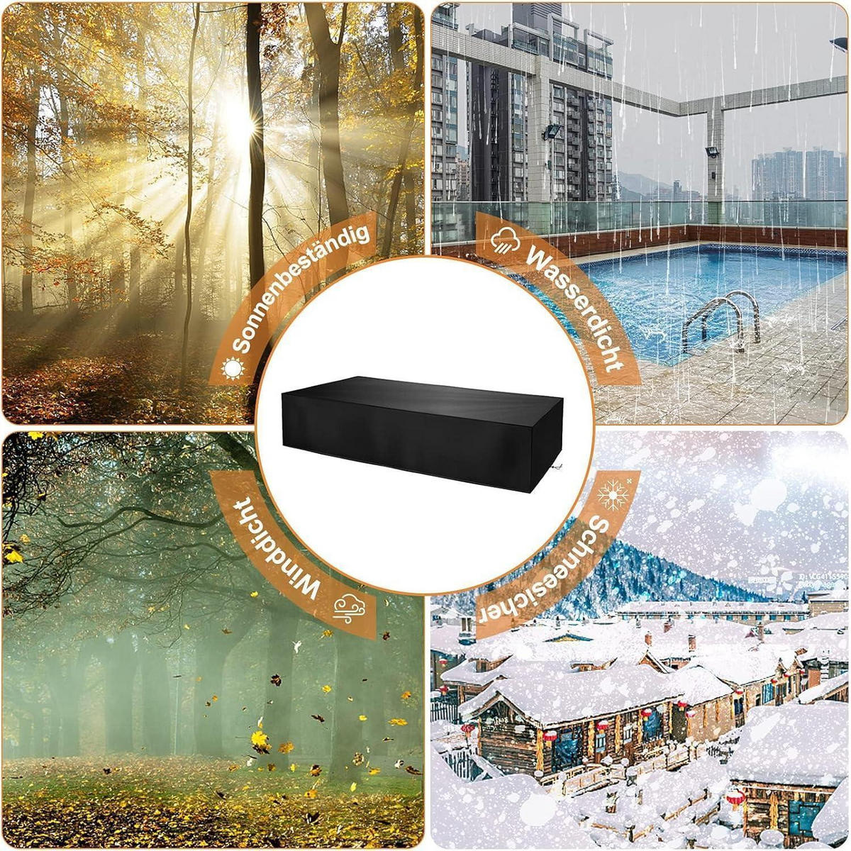 GARTENLIEGE Abdeckung 2-teiliges Set 200 x 68 x 30 cm Wasserdicht Oxford - Schwarz, Kunststoff (68/30/200cm)