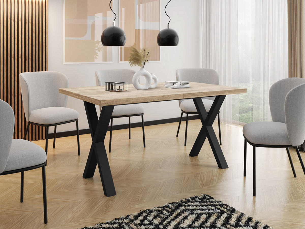 ESSTISCH Blake rechteckig ausziehbar, Sonoma Eiche 120-220/80/76 cm - Schwarz/Sonoma Eiche, Holzwerkstoff/Metall (120/80/76cm) - WFL GROUP