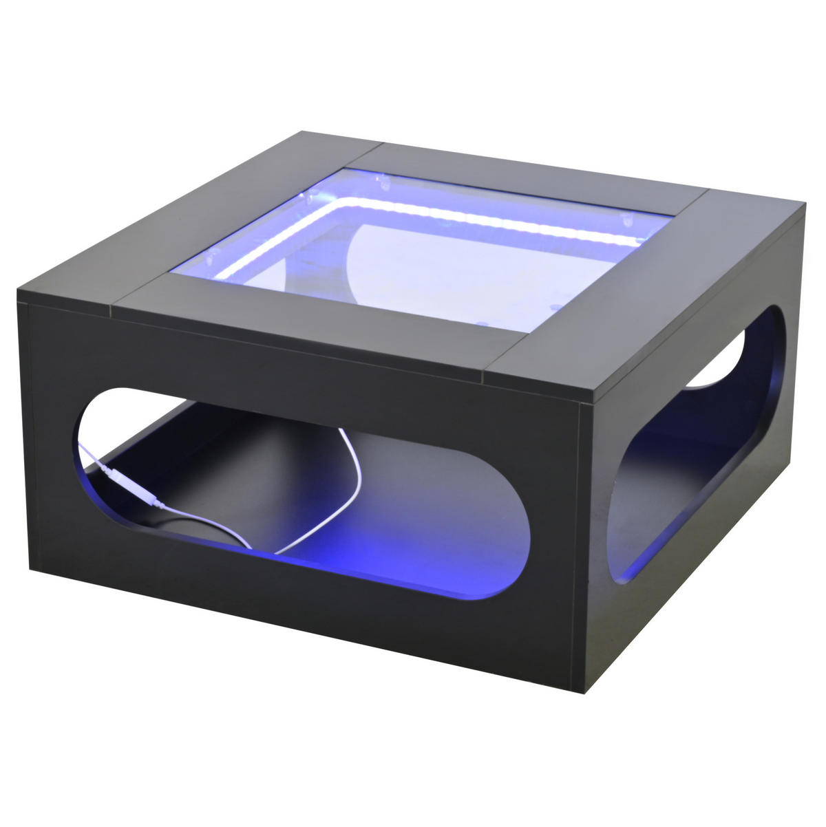 COUCHTISCH 70/70 cm in Schwarz mit LED-Beleuchtung und Glasplatte - Schwarz, Holzwerkstoff (70/70/35cm) - Flora Grace
