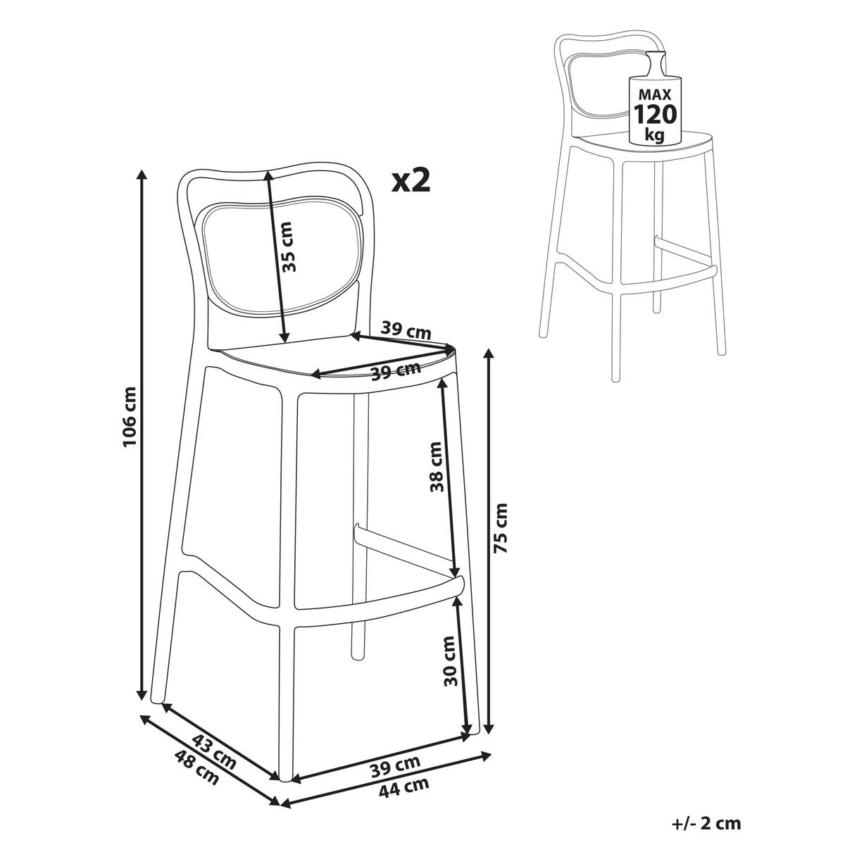 GARTEN-BARHOCKER 2er-Set Schwarz Celleno - Schwarz, Kunststoff (44/106/48cm) - Beliani