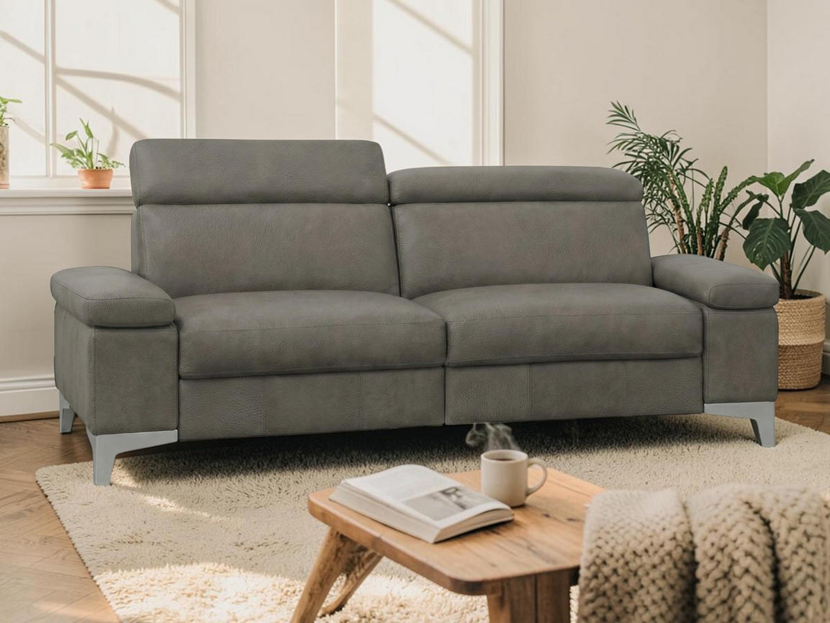 3-SITZER Sofa Talisman Echtleder Greige - Greige, Leder/Metall (216/80/100cm)