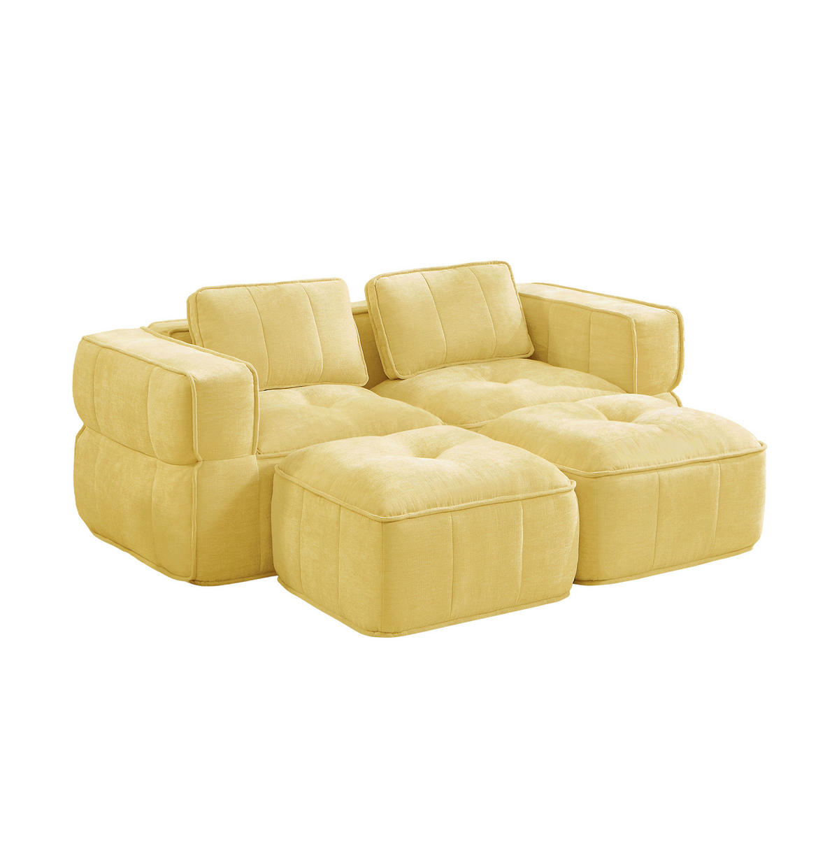 POHOVKA s 2 taburetkami, polyester, žltá, 198/162/67 cm - žltá, plast (162/67/198cm) - Flora Grace