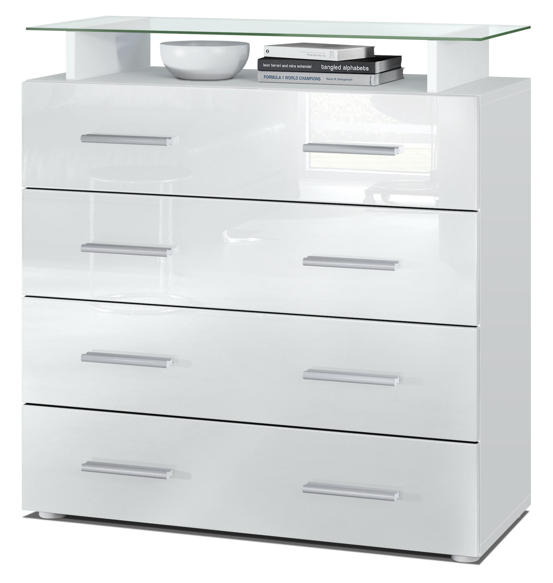 KOMMODE Pavos Weiß Hochglanz - Weiß Hochglanz, Holzwerkstoff (76/81/35cm) - Vladon