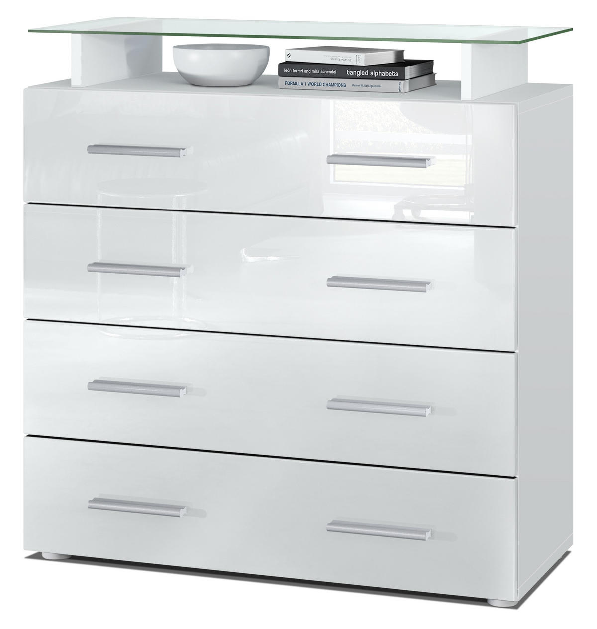 KOMMODE Pavos Weiß Hochglanz - Weiß Hochglanz, Holzwerkstoff (76/81/35cm) - Vladon