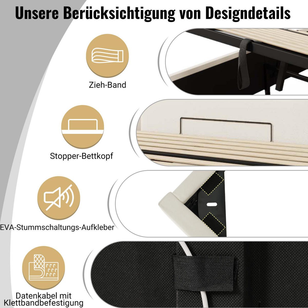 POLSTERBETT mit LED-Beleuchtung 160/200 cm in Weiß mit Bettkasten und USB-C - Weiß, Textil (160/200cm) - BEAOK