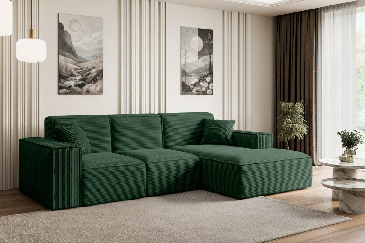 ECKSOFA Ottomane Rechts SERRA-L - 266x165x73 cm Grün Cord - Schwarz/Grün, Holzwerkstoff/Kunststoff (266/165cm) - ALTDECOR