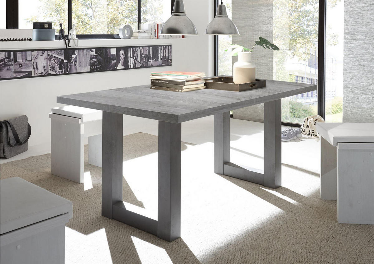 ESSTISCH ausziehbar Eila 3 160 x 90 x 75 Esszimmertisch Graphit/Beton - Hellgrau, Holz (160/90/75cm) - 58aufmkessel