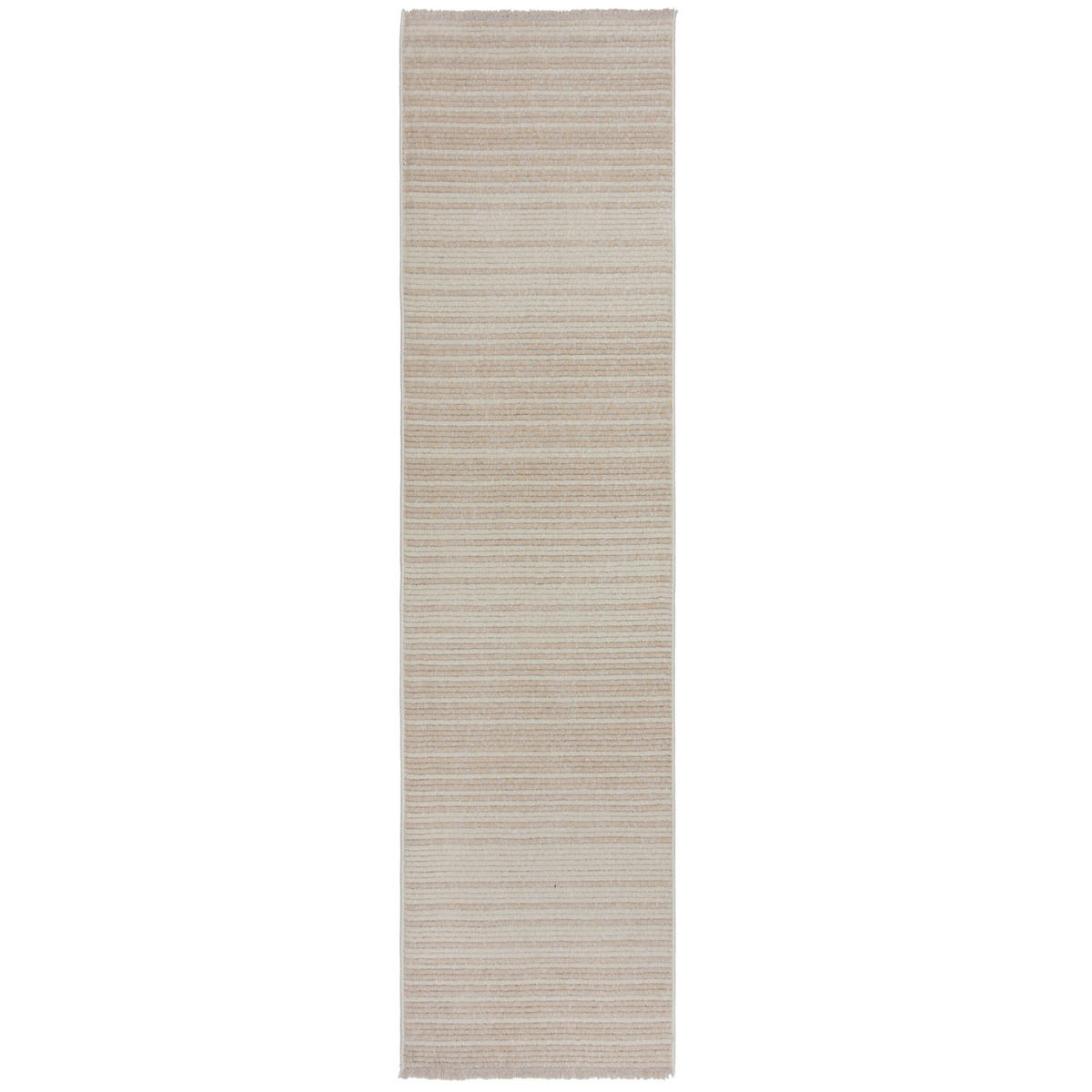 TEPPICH Modern Gestreift, Kurzflor mit Boho-Quasten Beige Läufer 60x230 - Beige, Textil (60/230cm) - KADIMA DESIGN