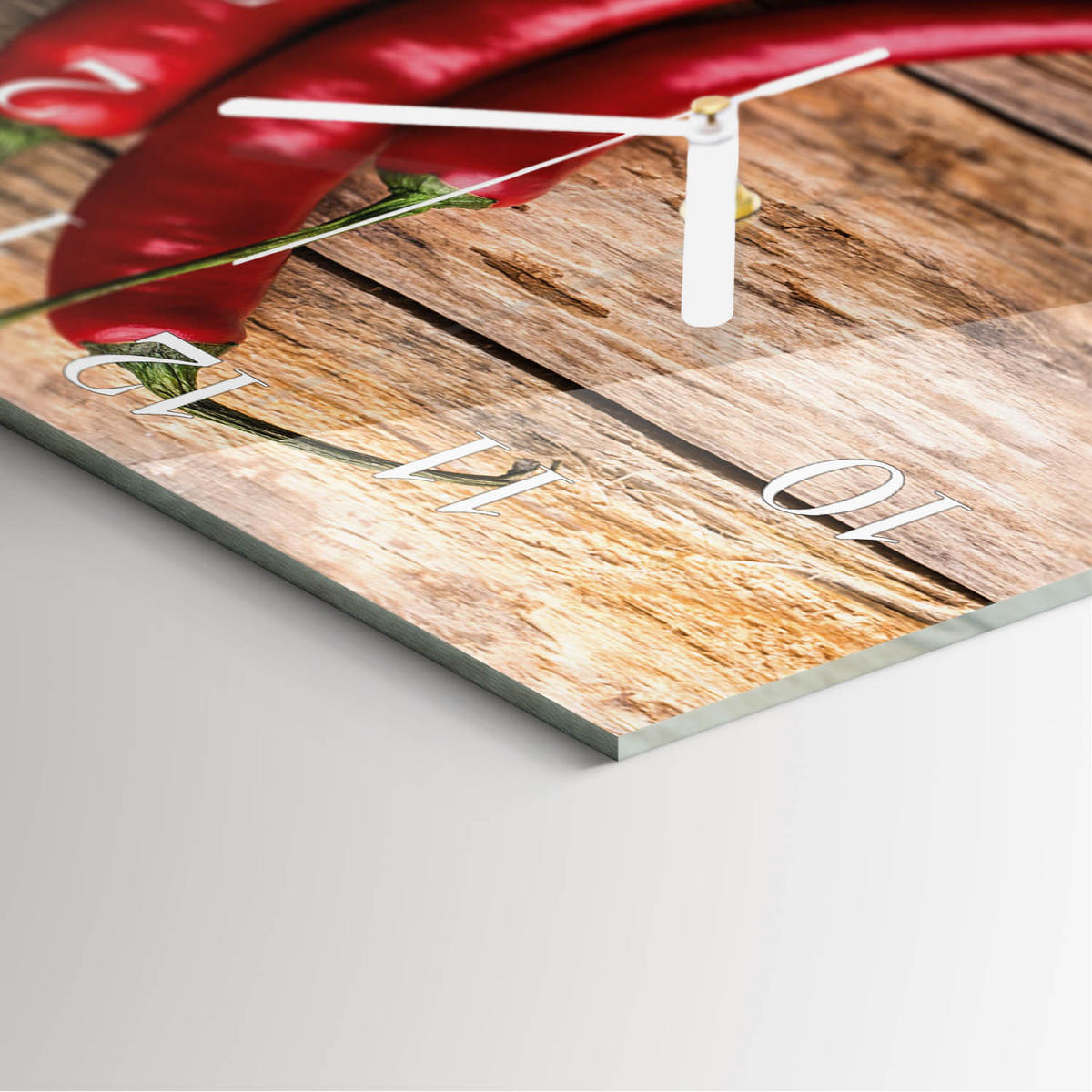 WANDUHR 30x30 cm - Chilischoten - Rot, Glas (30/30/0.4cm) - TULUP