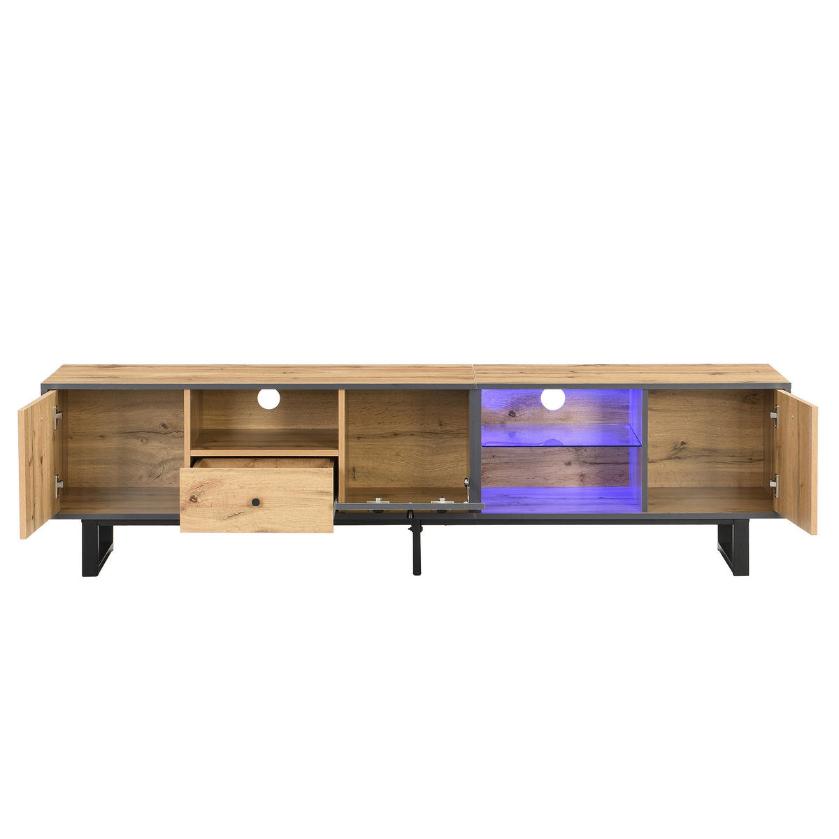 TV-LOWBOARD aus Spanplatte 190x40x50 cm Natur mit LED-Beleuchtung, App-Steuerung und Stauraum - Naturfarben, Holzwerkstoff (190/50/40cm) - IVMEU