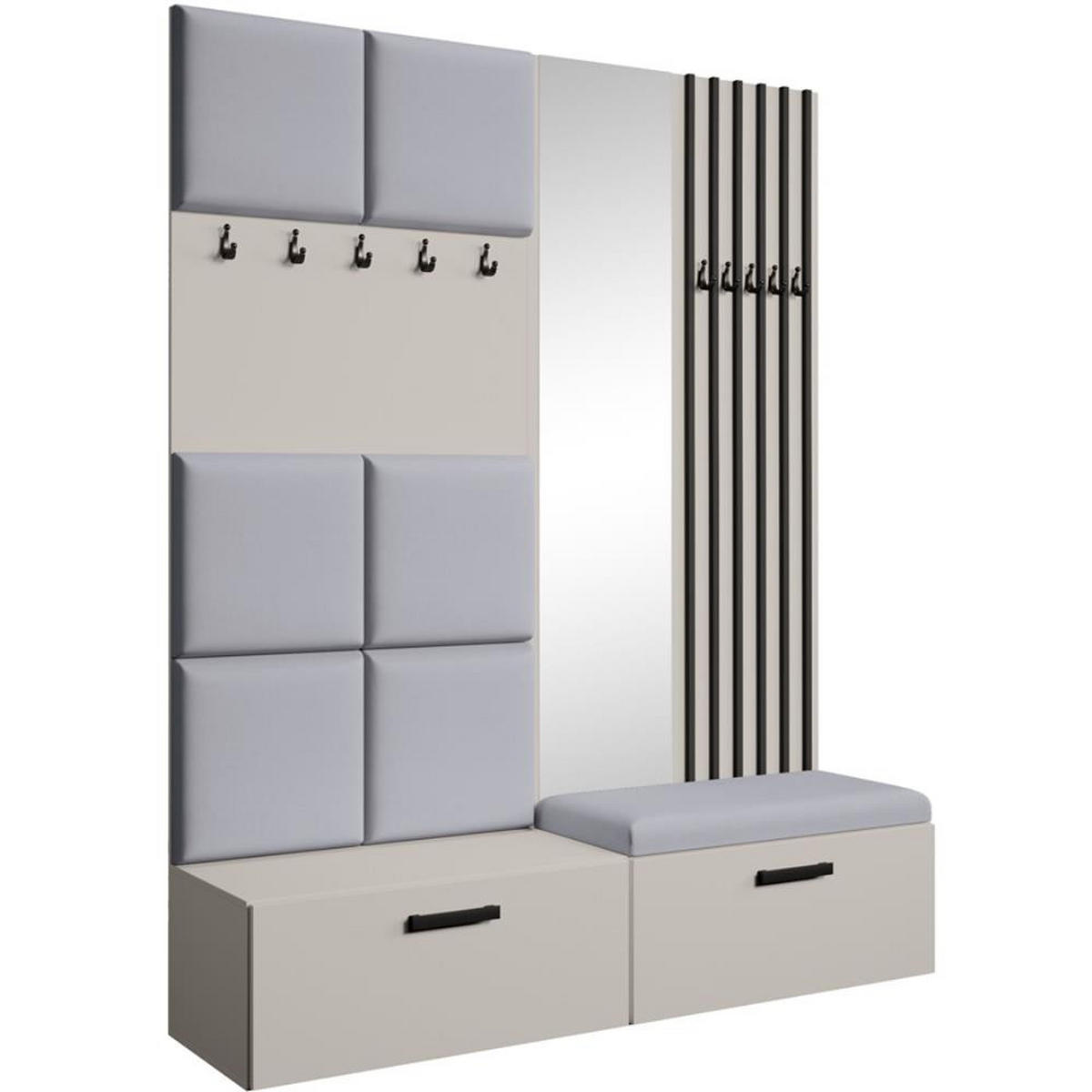 GARDEROBE Margaret I+II 162/203/43 mit gepolsterten Paneelen/Lamellen/Spiegel - Kaschmir/Schwarz, Holzwerkstoff/Kunststoff (162/203/43cm) - Beautysofa