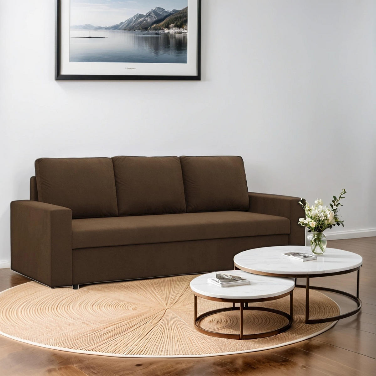 SOFA Neo mit gerader Armlehnen braun - Braun, Textil (220/85/92cm) - SIMKAM Furniture