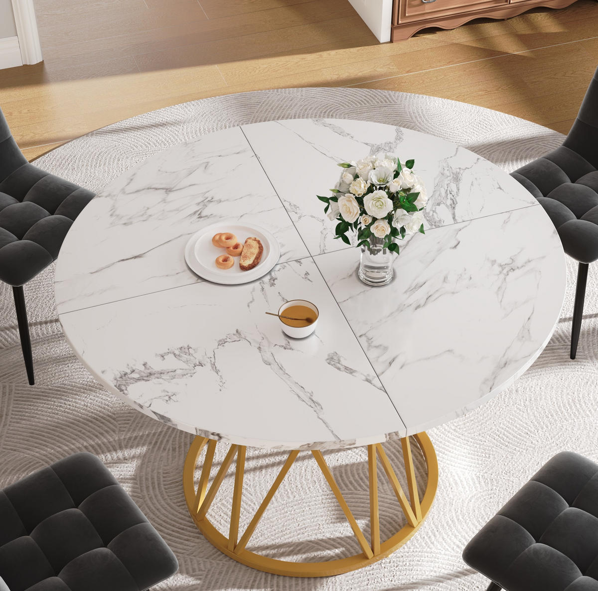 ESSTISCH 100/100/76 cm Gold aus MDF mit verstellbaren Füßen - Goldfarben, Holzwerkstoff (100/100/76cm) - OKMYHOME