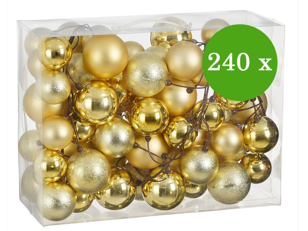 WEIHNACHTSBAUM künstlicher 180 cm – KÖNIGSGOLD II, geschmückt mit 240-teiligem Weihnachtsbaumschmuck, inkl. Ständer - Goldfarben/Grün, Kunststoff/Metall (119/180cm) - LAALU