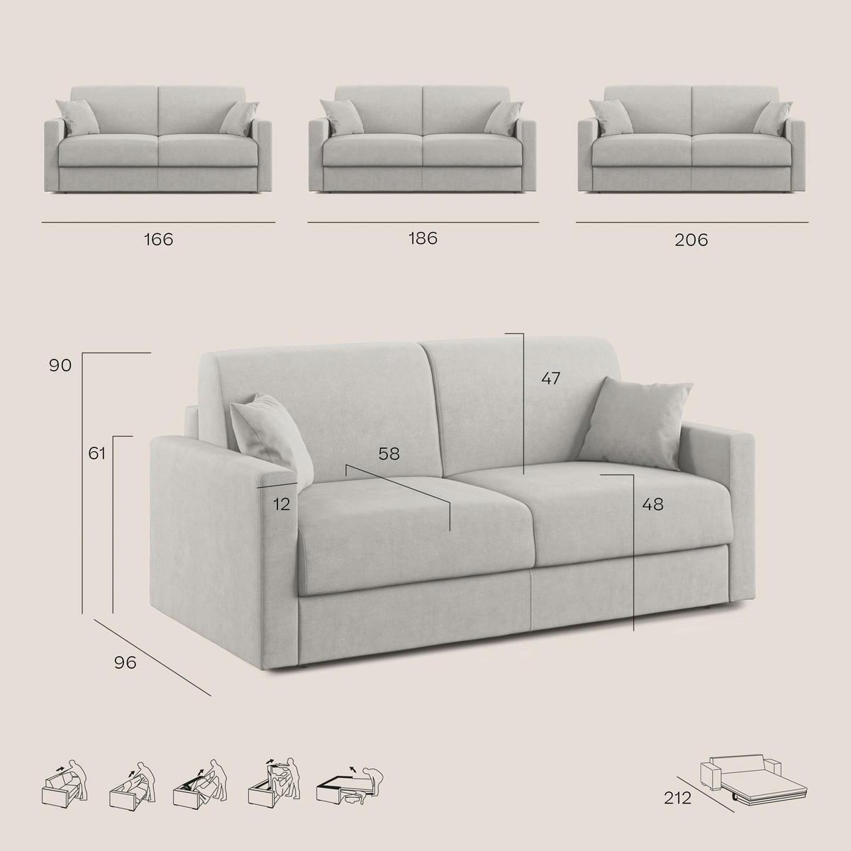 SCHLAFSOFA Chris - Grau, Textil (186/90/96cm) - Divani.store