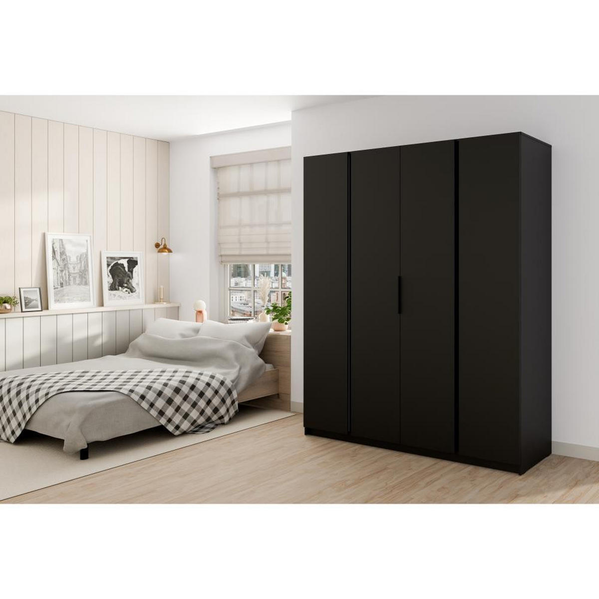 DREHTÜRENSCHRANK Kaya 200/62/239 4-Türig - Schwarz, Holzwerkstoff (200/239/62cm) - Beautysofa